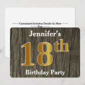 Rustic, Faux Gold 18th Birthday Party; aangepaste  Kaart (Voorkant / Achterkant)