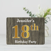 Rustic, Faux Gold 18th Birthday Party; aangepaste  Kaart (Staand voorkant)