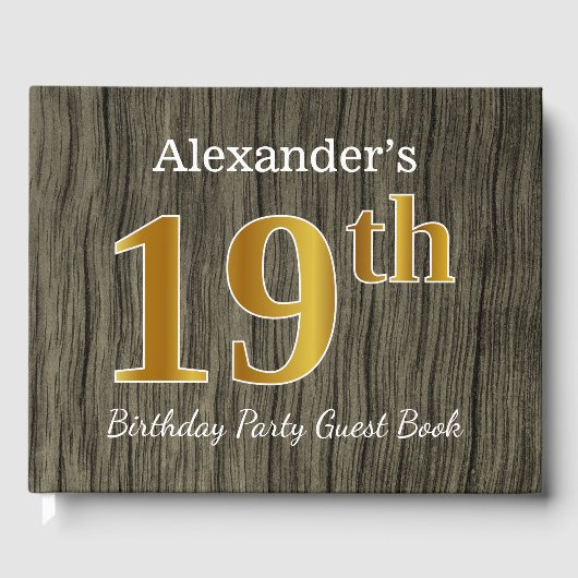 Rustic, Faux Gold 19th Birthday Party; aangepaste Gastenboek (Voorkant)