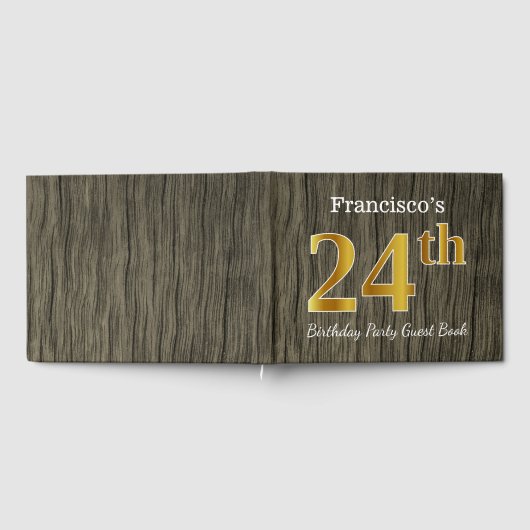 Rustic, Faux Gold 24th Birthday Party; aangepaste  Gastenboek (Volledig)