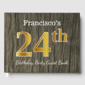 Rustic, Faux Gold 24th Birthday Party; aangepaste  Gastenboek (Voorkant)