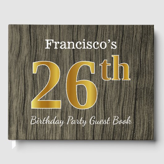 Rustic, Faux Gold 26th Birthday Party; aangepaste Gastenboek (Voorkant)