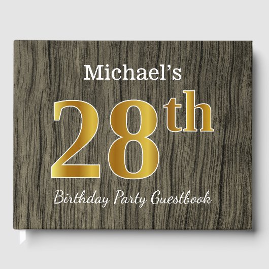 Rustic, Faux Gold 28th Birthday Party; aangepaste Gastenboek (Voorkant)