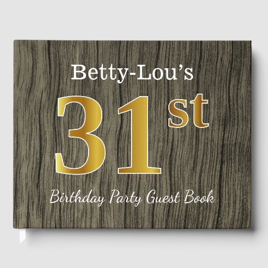 Rustic, Faux Gold 31st Birthday Party; aangepaste Gastenboek (Voorkant)