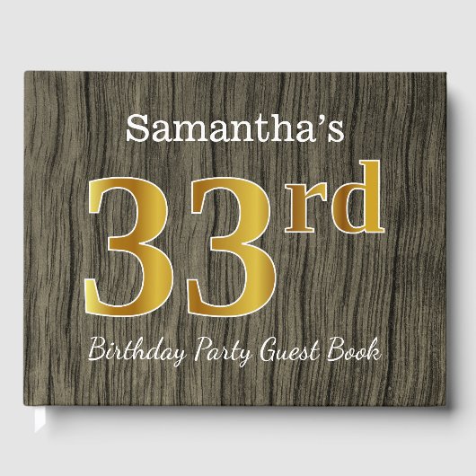Rustic, Faux Gold 33rd Birthday Party; aangepaste Gastenboek (Voorkant)