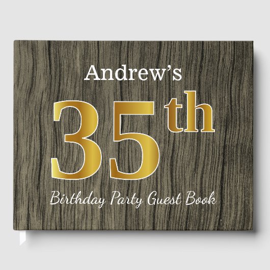 Rustic, Faux Gold 35th Birthday Party; aangepaste  Gastenboek (Voorkant)
