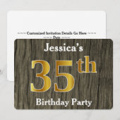 Rustic, Faux Gold 35th Birthday Party; aangepaste  Kaart (Voorkant / Achterkant)