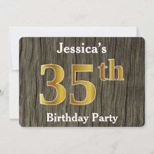 Rustic, Faux Gold 35th Birthday Party; aangepaste Kaart