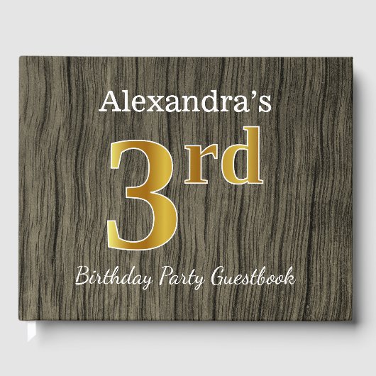 Rustic, Faux Gold 3rd Birthday Party + aangepaste Gastenboek (Voorkant)