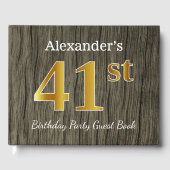 Rustic, Faux Gold 41st Birthday Party; aangepaste  Gastenboek (Voorkant)