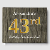 Rustic, Faux Gold 43rd Birthday Party; aangepaste Gastenboek (Voorkant)