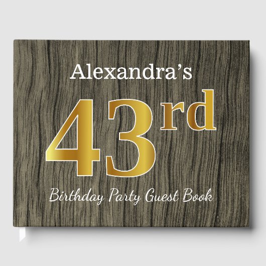 Rustic, Faux Gold 43rd Birthday Party; aangepaste Gastenboek (Voorkant)