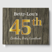 Rustic, Faux Gold 45th Birthday Party; aangepaste  Gastenboek (Voorkant)