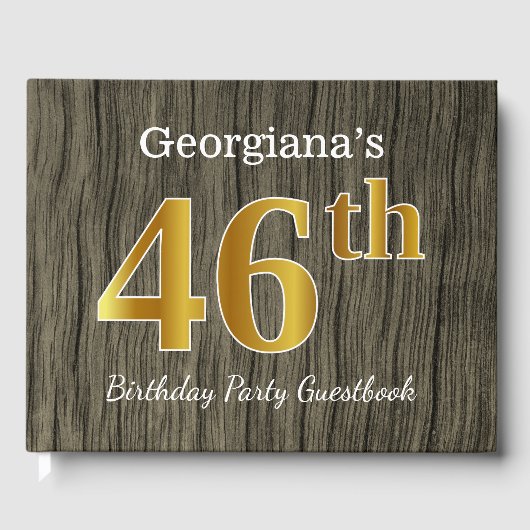 Rustic, Faux Gold 46th Birthday Party; aangepaste Gastenboek (Voorkant)