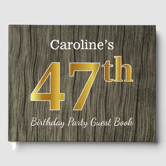 Rustic, Faux Gold 47th Birthday Party; aangepaste  Gastenboek (Voorkant)