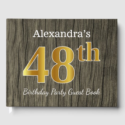 Rustic, Faux Gold 48th Birthday Party; aangepaste  Gastenboek (Voorkant)