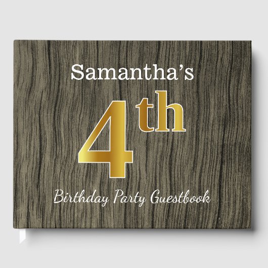 Rustic, Faux Gold 4th Birthday Party + aangepaste Gastenboek (Voorkant)