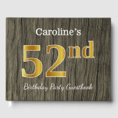 Rustic, Faux Gold 52nd Birthday Party; aangepaste  Gastenboek (Voorkant)