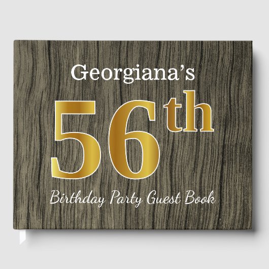 Rustic, Faux Gold 56th Birthday Party; aangepaste Gastenboek (Voorkant)