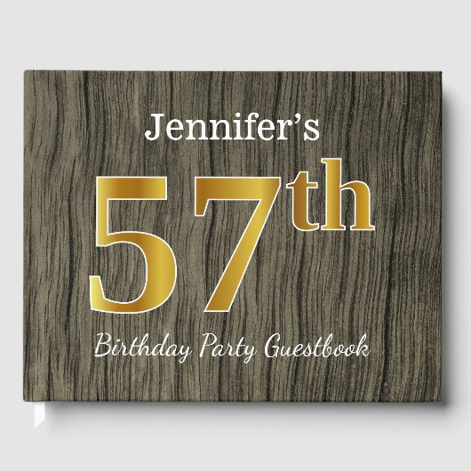 Rustic, Faux Gold 57th Birthday Party; aangepaste  Gastenboek (Voorkant)