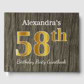 Rustic, Faux Gold 58th Birthday Party; aangepaste Gastenboek (Voorkant)