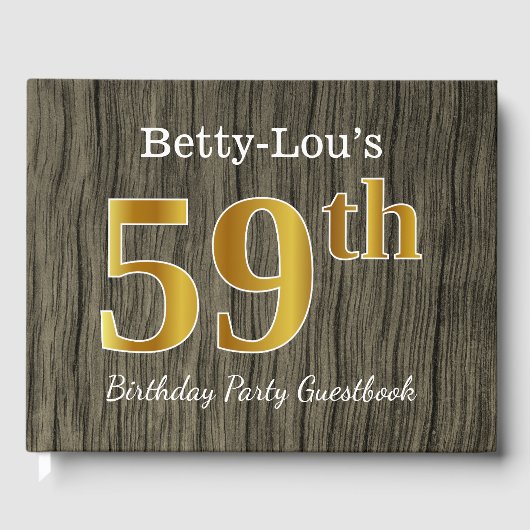 Rustic, Faux Gold 59th Birthday Party; aangepaste Gastenboek (Voorkant)