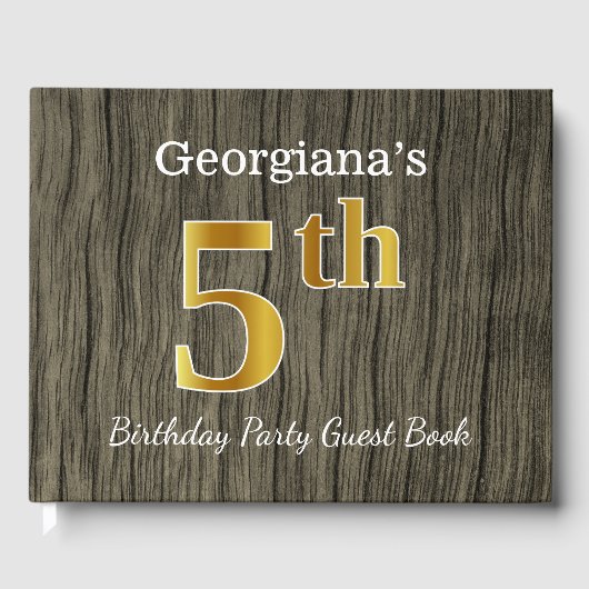 Rustic, Faux Gold 5th Birthday Party + aangepaste Gastenboek (Voorkant)