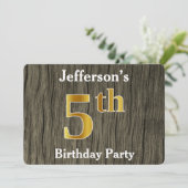 Rustic, Faux Gold 5th Birthday Party; aangepaste n Kaart (Staand voorkant)