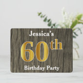Rustic, Faux Gold 60th Birthday Party; aangepaste  Kaart (Staand voorkant)