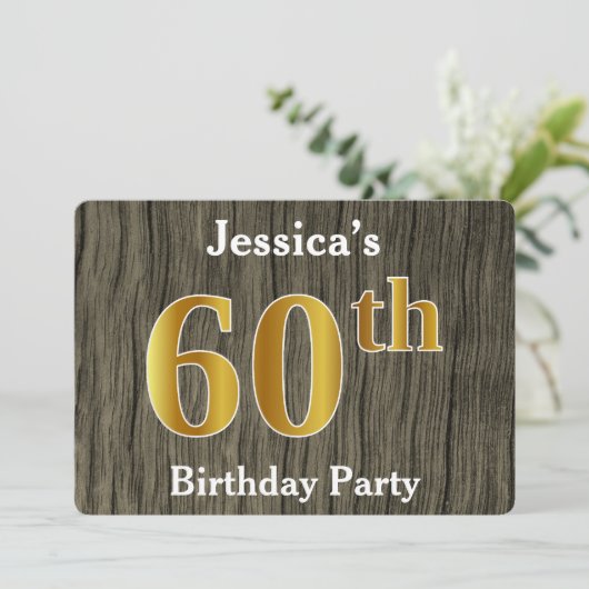 Rustic, Faux Gold 60th Birthday Party; aangepaste Kaart (Staand voorkant)