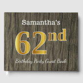 Rustic, Faux Gold 62nd Birthday Party; aangepaste  Gastenboek (Voorkant)