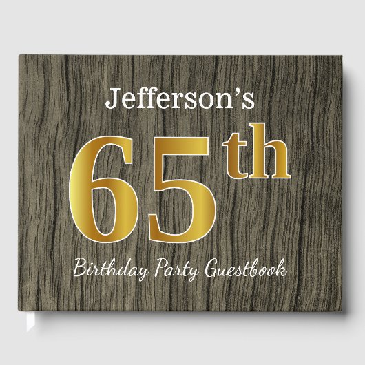 Rustic, Faux Gold 65th Birthday Party; aangepaste  Gastenboek (Voorkant)