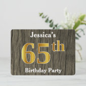 Rustic, Faux Gold 65th Birthday Party; aangepaste  Kaart (Staand voorkant)