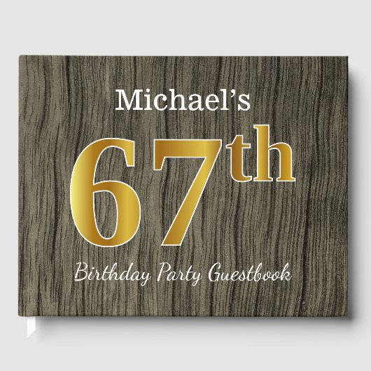 Rustic, Faux Gold 67th Birthday Party; aangepaste  Gastenboek (Voorkant)