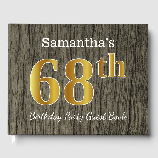 Rustic, Faux Gold 68th Birthday Party; aangepaste Gastenboek (Voorkant)