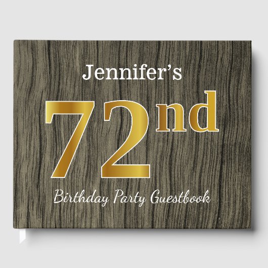 Rustic, Faux Gold 72nd Birthday Party; aangepaste Gastenboek (Voorkant)
