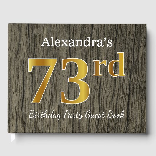 Rustic, Faux Gold 73rd Birthday Party; aangepaste Gastenboek (Voorkant)