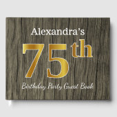 Rustic, Faux Gold 75th Birthday Party; aangepaste  Gastenboek (Voorkant)