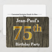 Rustic, Faux Gold 75th Birthday Party; aangepaste  Kaart (Voorkant / Achterkant)