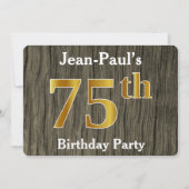 Rustic, Faux Gold 75th Birthday Party; aangepaste Kaart (Voorkant)