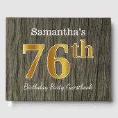 Rustic, Faux Gold 76th Birthday Party; aangepaste  Gastenboek (Voorkant)