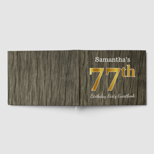 Rustic, Faux Gold 77th Birthday Party; aangepaste  Gastenboek (Volledig)