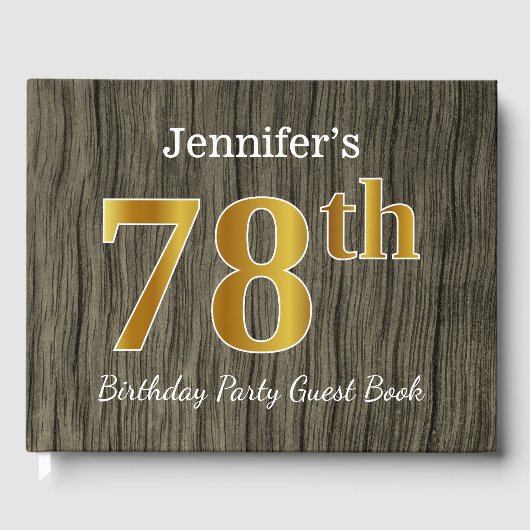 Rustic, Faux Gold 78th Birthday Party; aangepaste  Gastenboek (Voorkant)