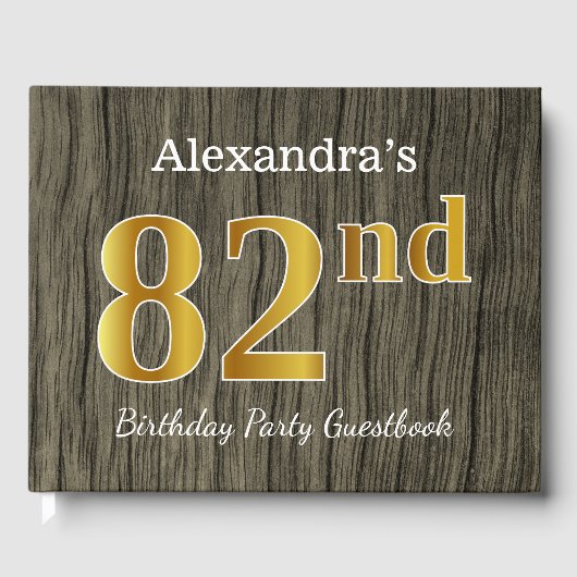 Rustic, Faux Gold 82nd Birthday Party; aangepaste Gastenboek (Voorkant)