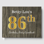 Rustic, Faux Gold 86th Birthday Party; aangepaste  Gastenboek (Voorkant)