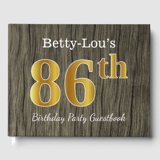 Rustic, Faux Gold 86th Birthday Party; aangepaste  Gastenboek (Voorkant)
