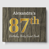 Rustic, Faux Gold 87th Birthday Party; aangepaste  Gastenboek (Voorkant)