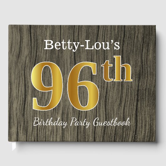 Rustic, Faux Gold 96th Birthday Party; aangepaste  Gastenboek (Voorkant)