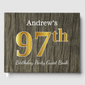 Rustic, Faux Gold 97th Birthday Party; Custom Name Gastenboek (Voorkant)