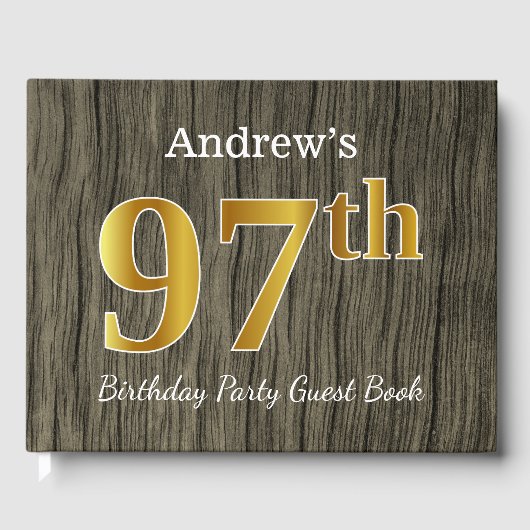 Rustic, Faux Gold 97th Birthday Party; Custom Name Gastenboek (Voorkant)